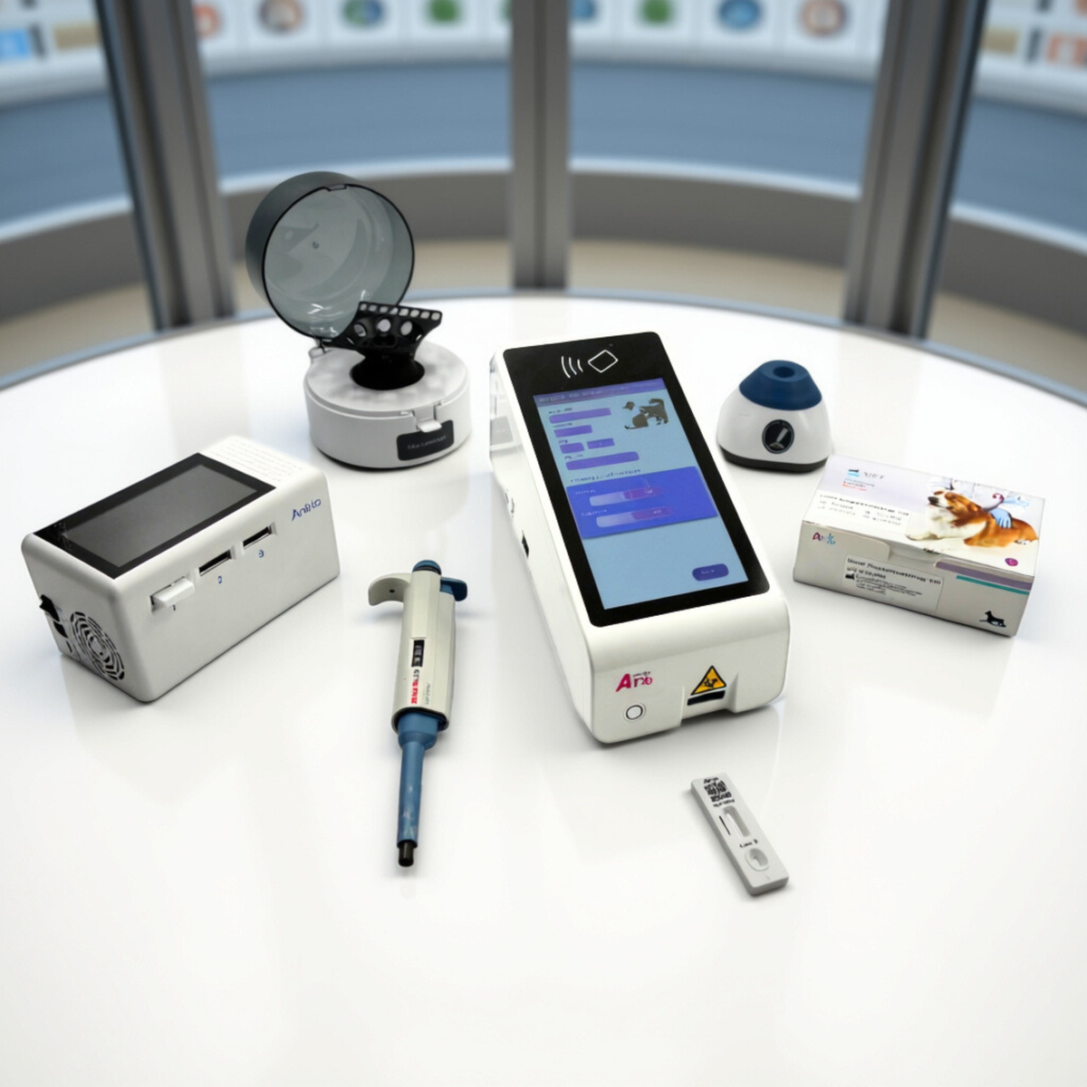 Anbio 100C Canine Progesterone Machine with analyzer, centrifuge, test kits, and accessories