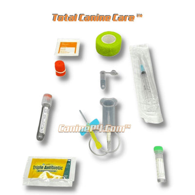 Total Canine Care blood collection kit with butterfly needles, vacutainers, and holders